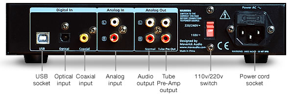Back of Maverick Audio TubeMagic D1 Plus DAC